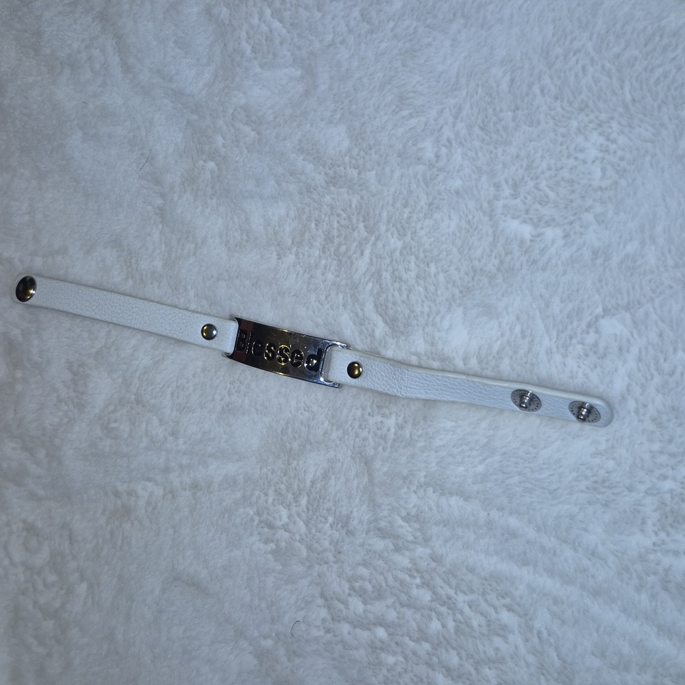 White 'Blessed' Leather Wrist Bracelet